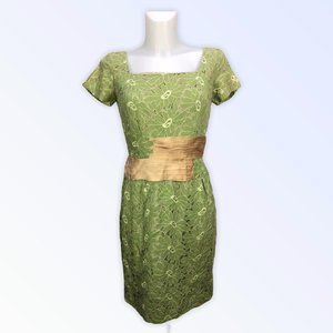 Vintage Lipman's Green/Tan Floral Lace Dress